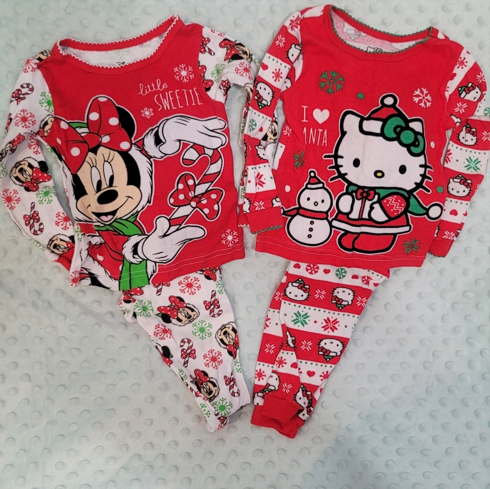 Bundle Baby Girl Minnie and Hello Kitty Pajama set size 18m NWOT